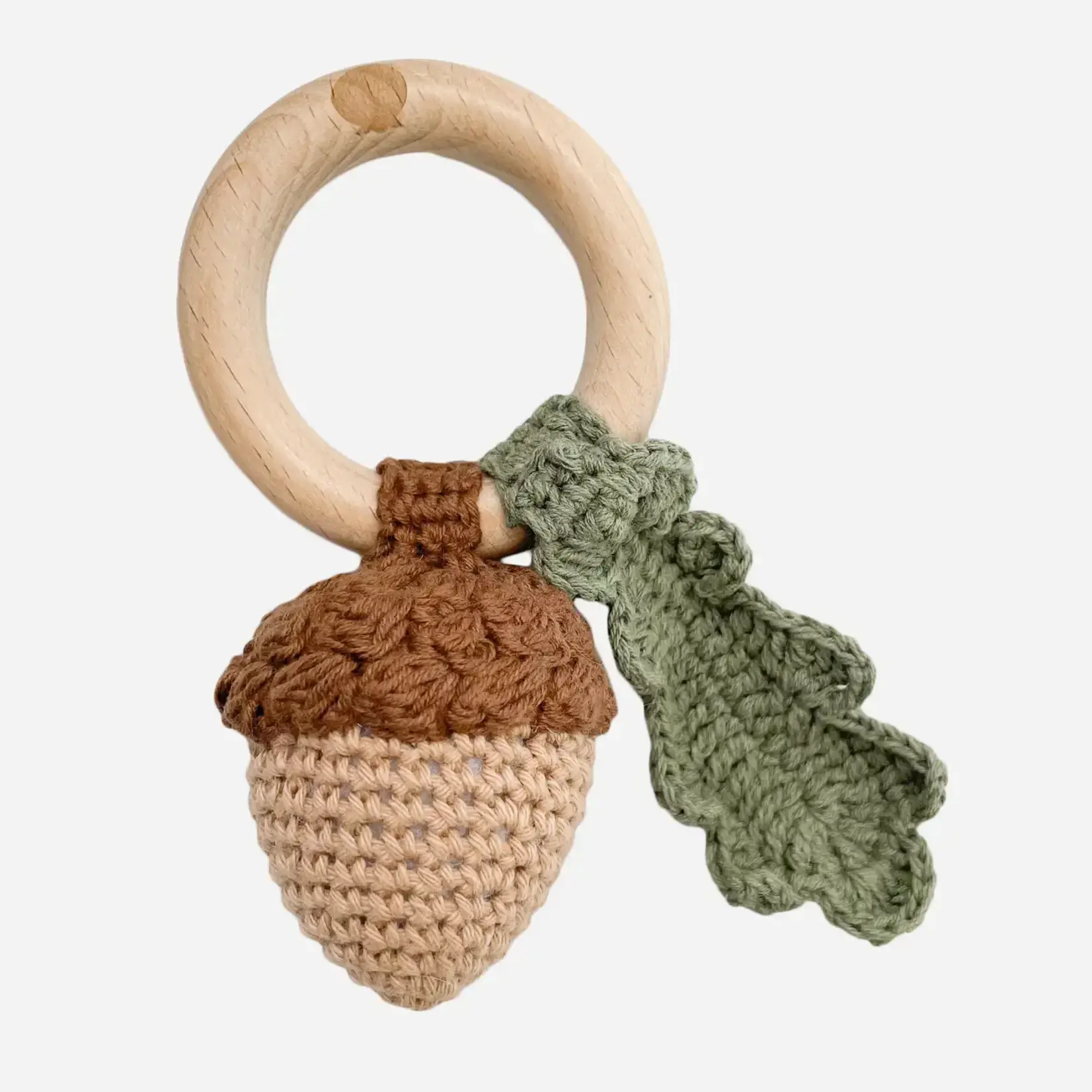 The Blueberry Hill Cotton Rattle Teether - Acorn