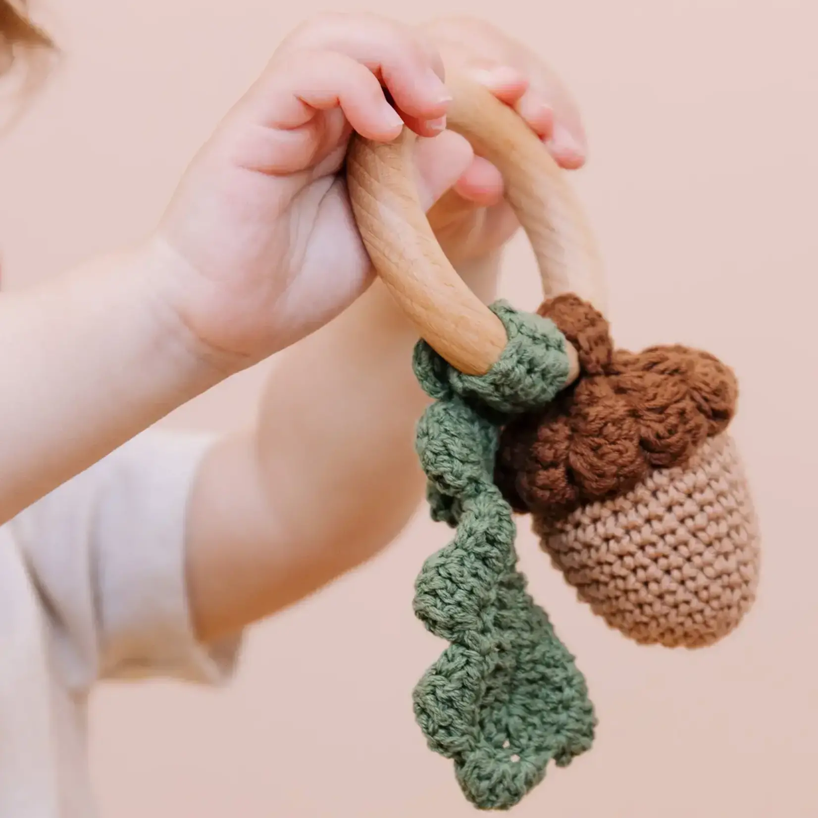 The Blueberry Hill Cotton Rattle Teether - Acorn