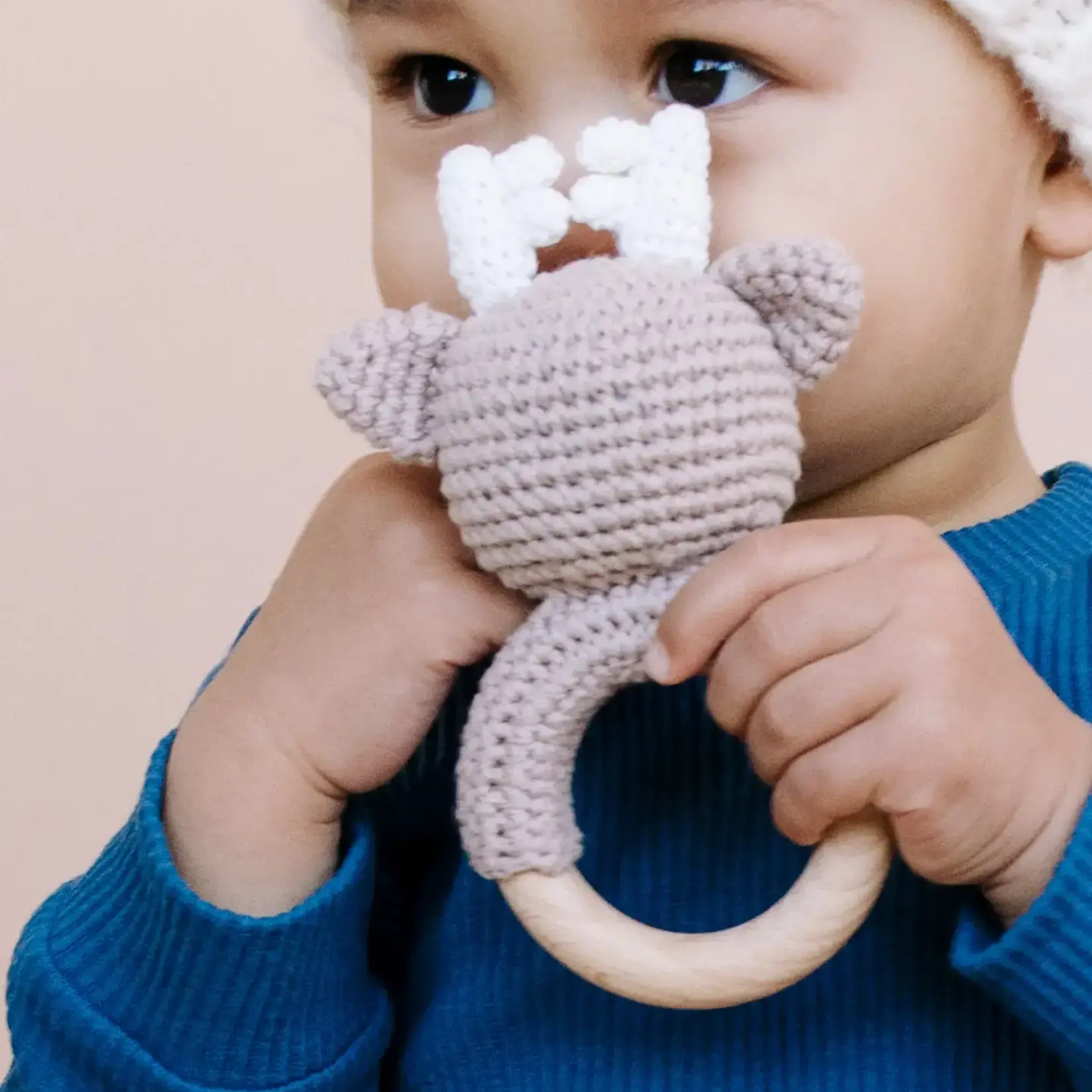 The Blueberry Hill Crochet Cotton Rattle Teether-  Deer