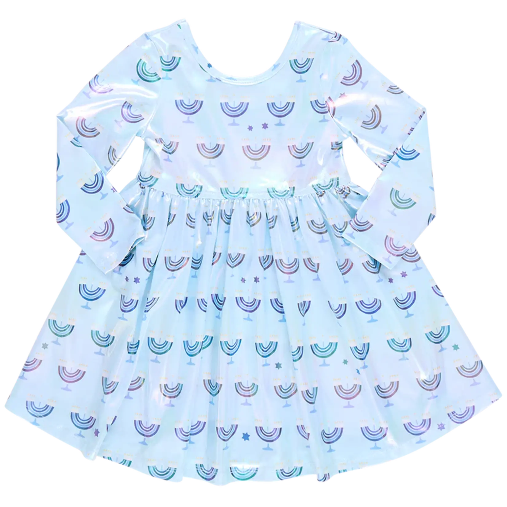 Pink Chicken Lame Steph Dress - Hanukkah Menorahs