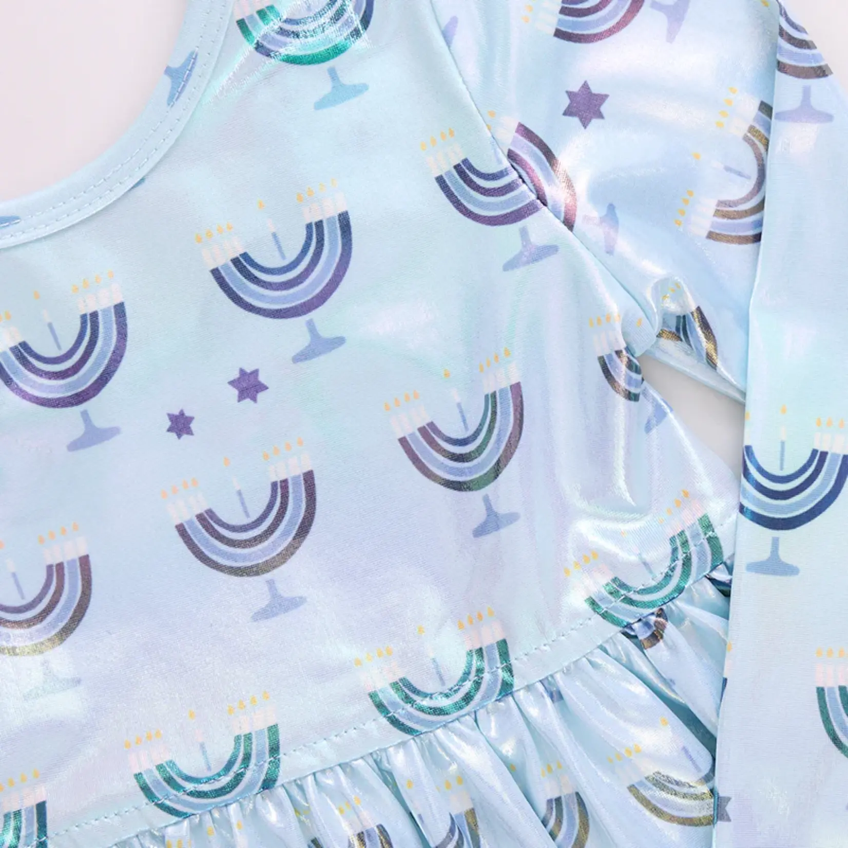 Pink Chicken Lame Steph Dress - Hanukkah Menorahs