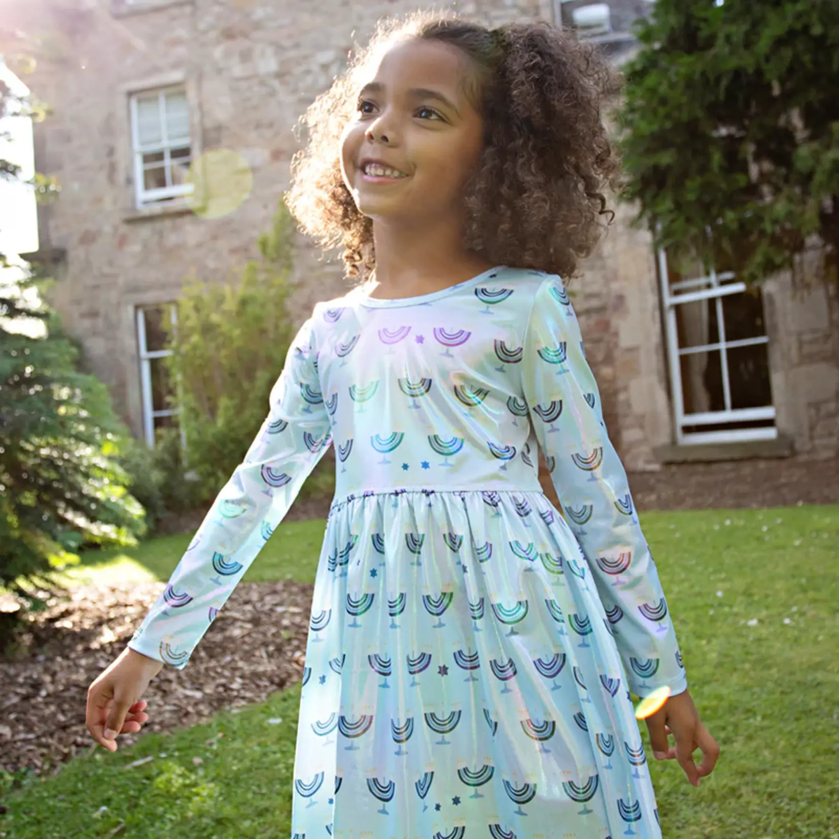 Pink Chicken Lame Steph Dress - Hanukkah Menorahs