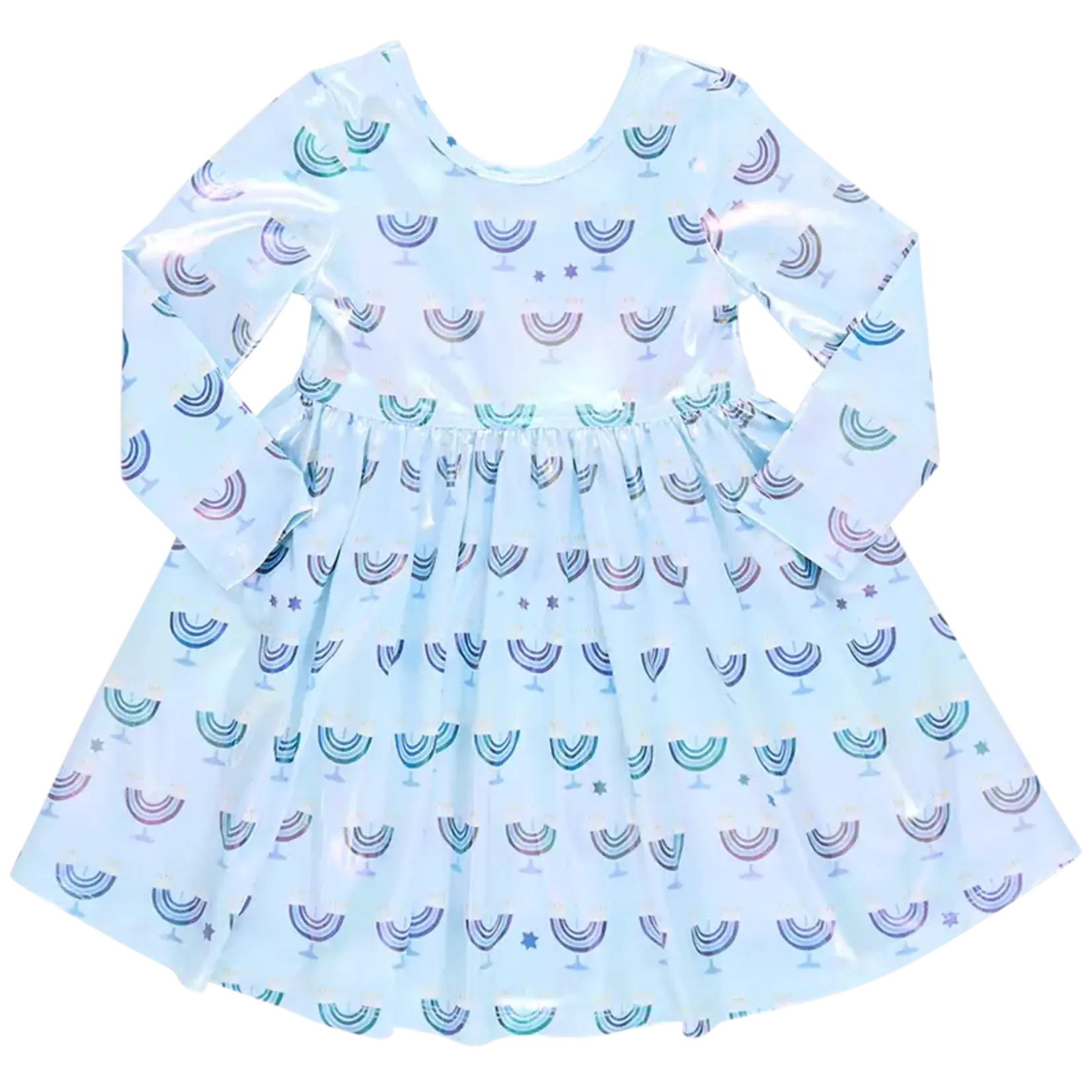 Pink Chicken Lame Steph Dress - Hanukkah Menorahs