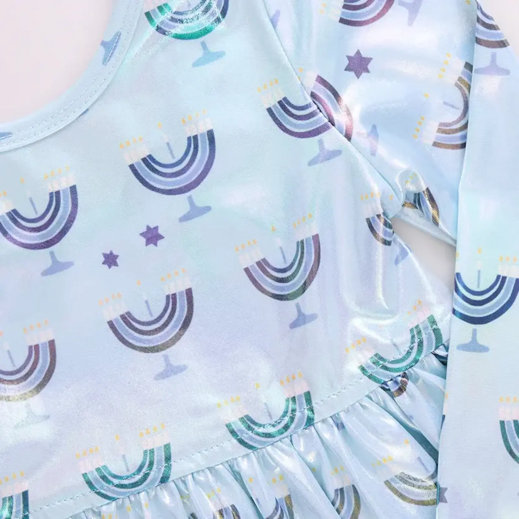 Pink Chicken Lame Steph Dress - Hanukkah Menorahs