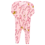 Pink Chicken Bamboo Ruffle Romper - Pink Candy Cane Lane