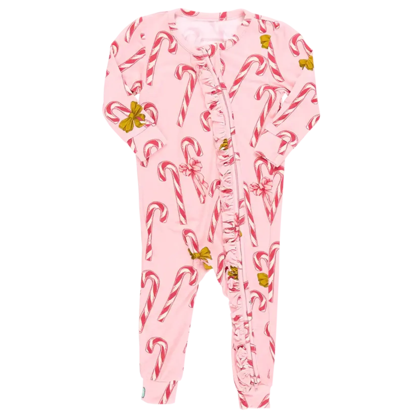 Pink Chicken Bamboo Ruffle Romper - Pink Candy Cane Lane