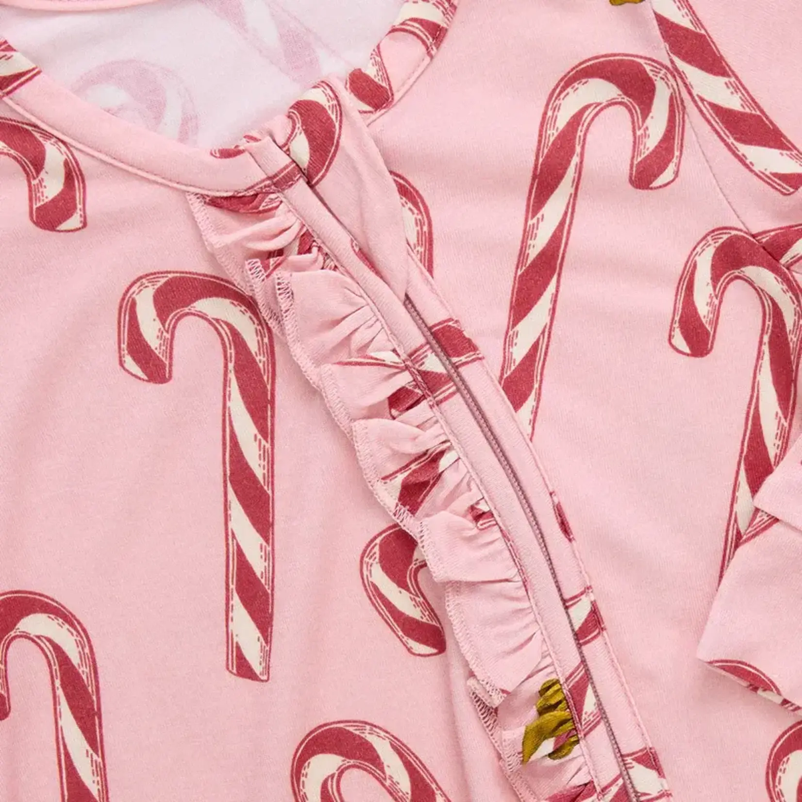 Pink Chicken Bamboo Ruffle Romper - Pink Candy Cane Lane