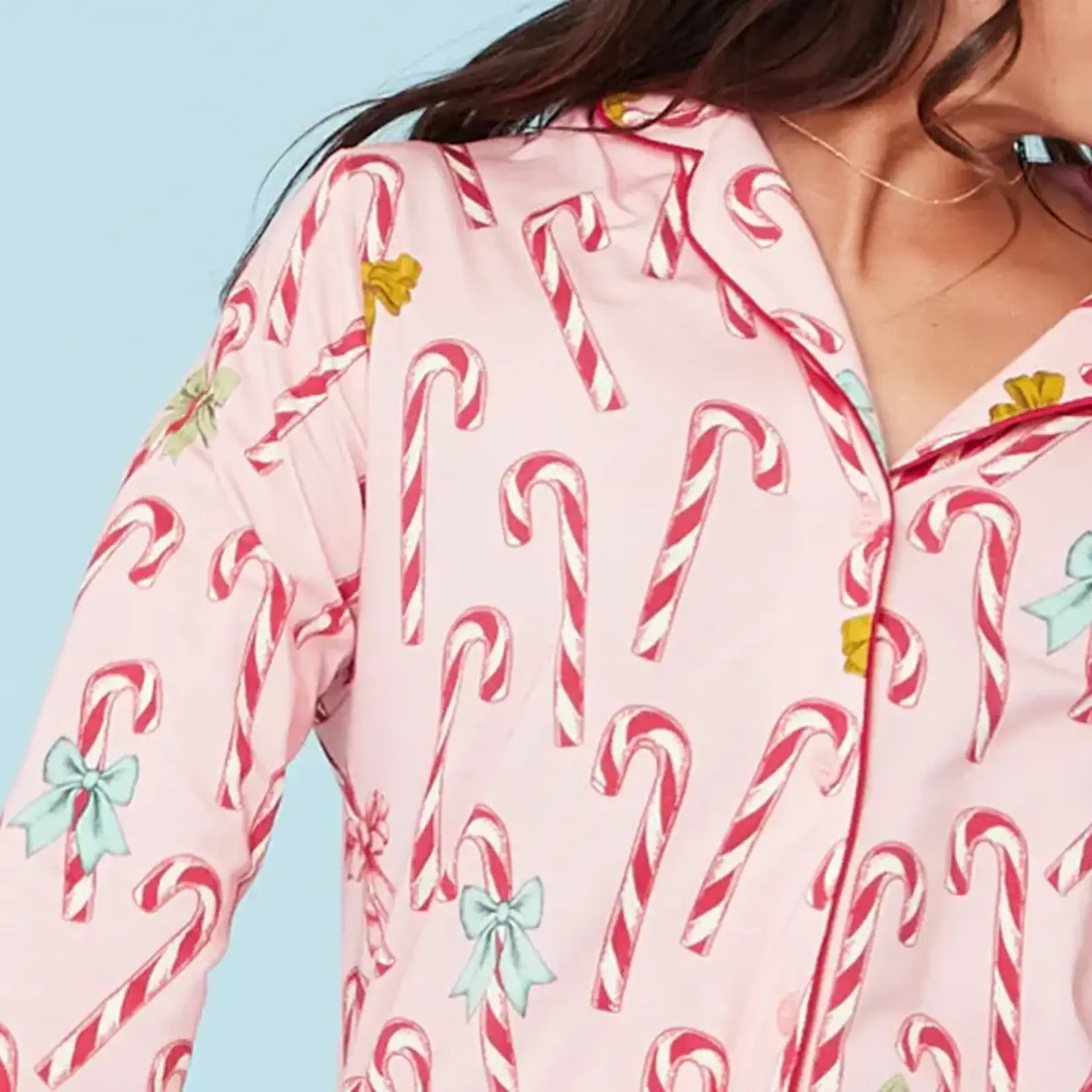 Pink Chicken Women's Bamboo Loungewear Set - Pink Candy Cane Lane