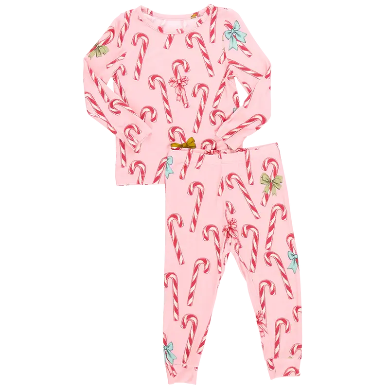 Pink Chicken Womens Candy Cane Bows Bamboo PJ Set main image 0