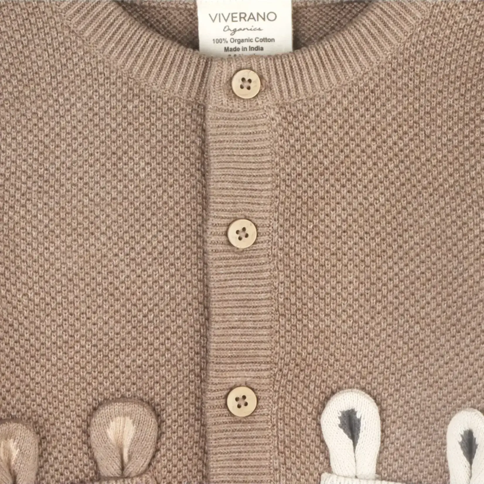 Viverano Organics Animal Pocket Button Cardigan - Cocoa Heather