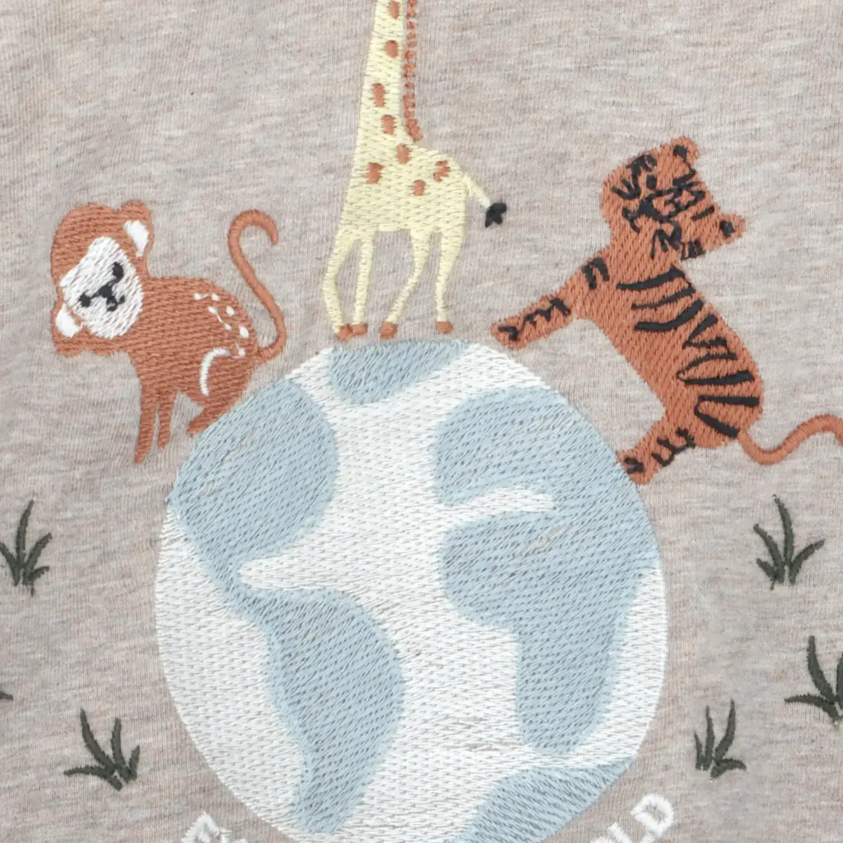 Viverano Organics Animal Embroidered Baby Footed Kimono Jumpsuit - Oatmeal