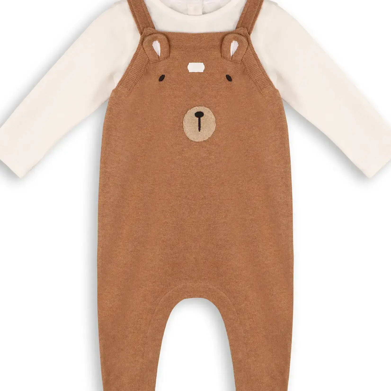 Viverano Organics Bear Sweater Knit Baby Overall & Bodysuit Set - Chai