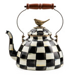MacKenzie-Childs Courtly Check 3 Quart Tea Kettle with Bird
