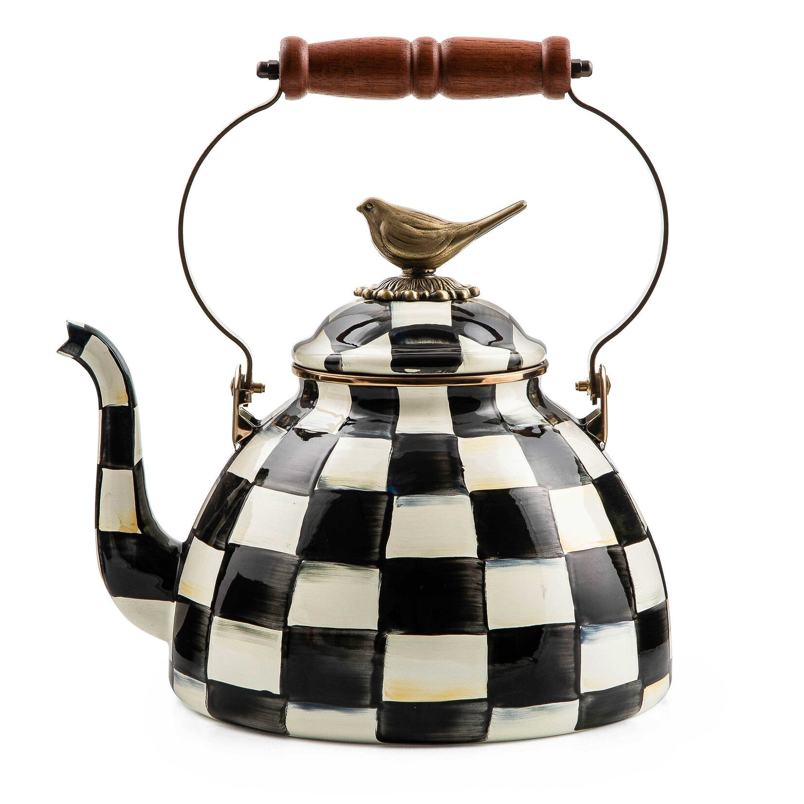 MacKenzie-Childs Courtly Check 3 Quart Tea Kettle with Bird