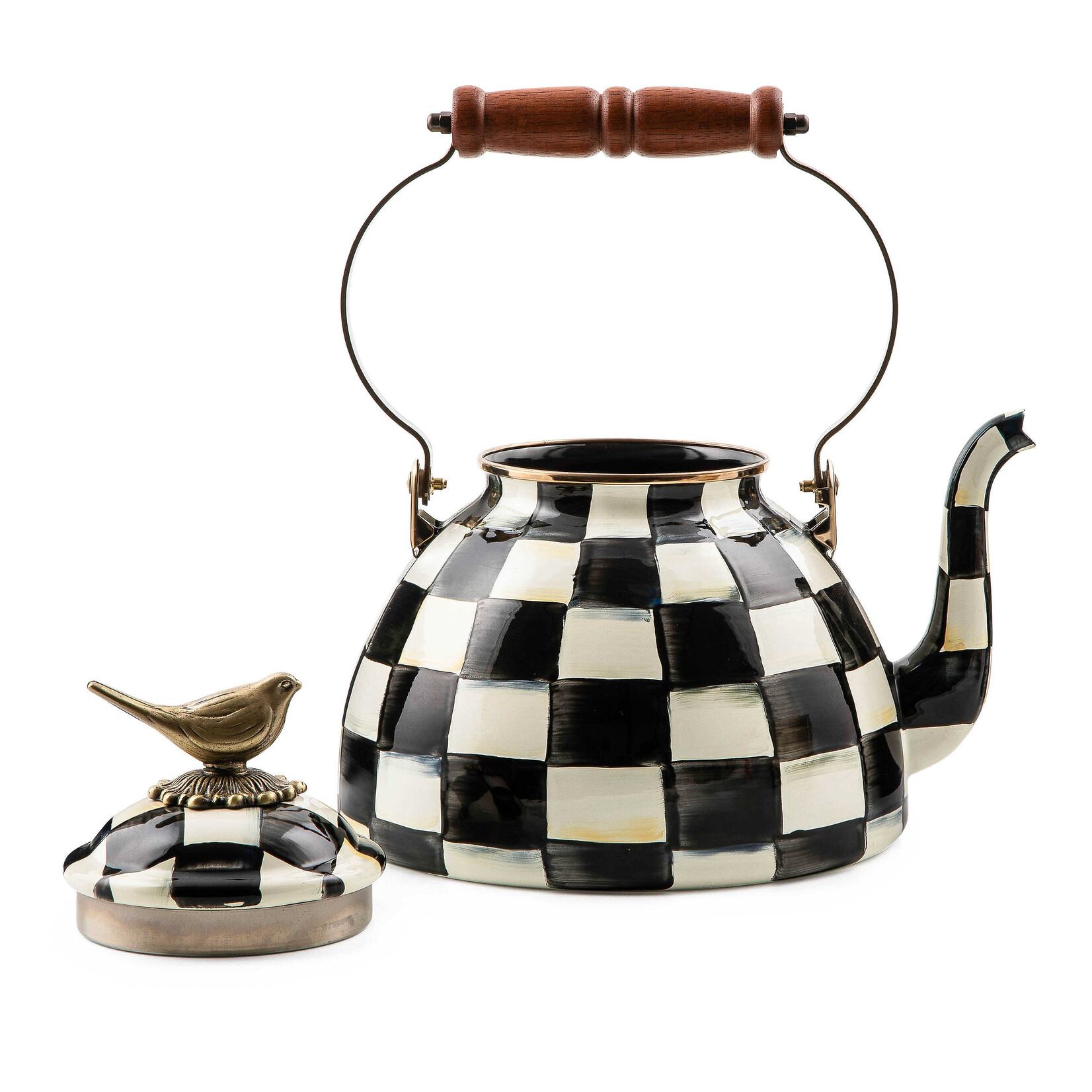 MacKenzie-Childs Courtly Check 3 Quart Tea Kettle with Bird