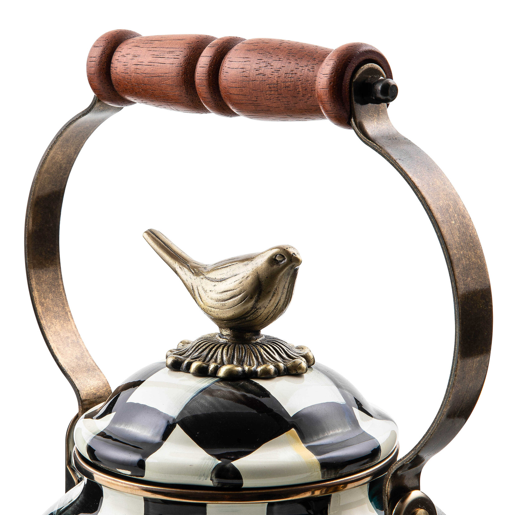 MacKenzie-Childs Courtly Check 3 Quart Tea Kettle with Bird