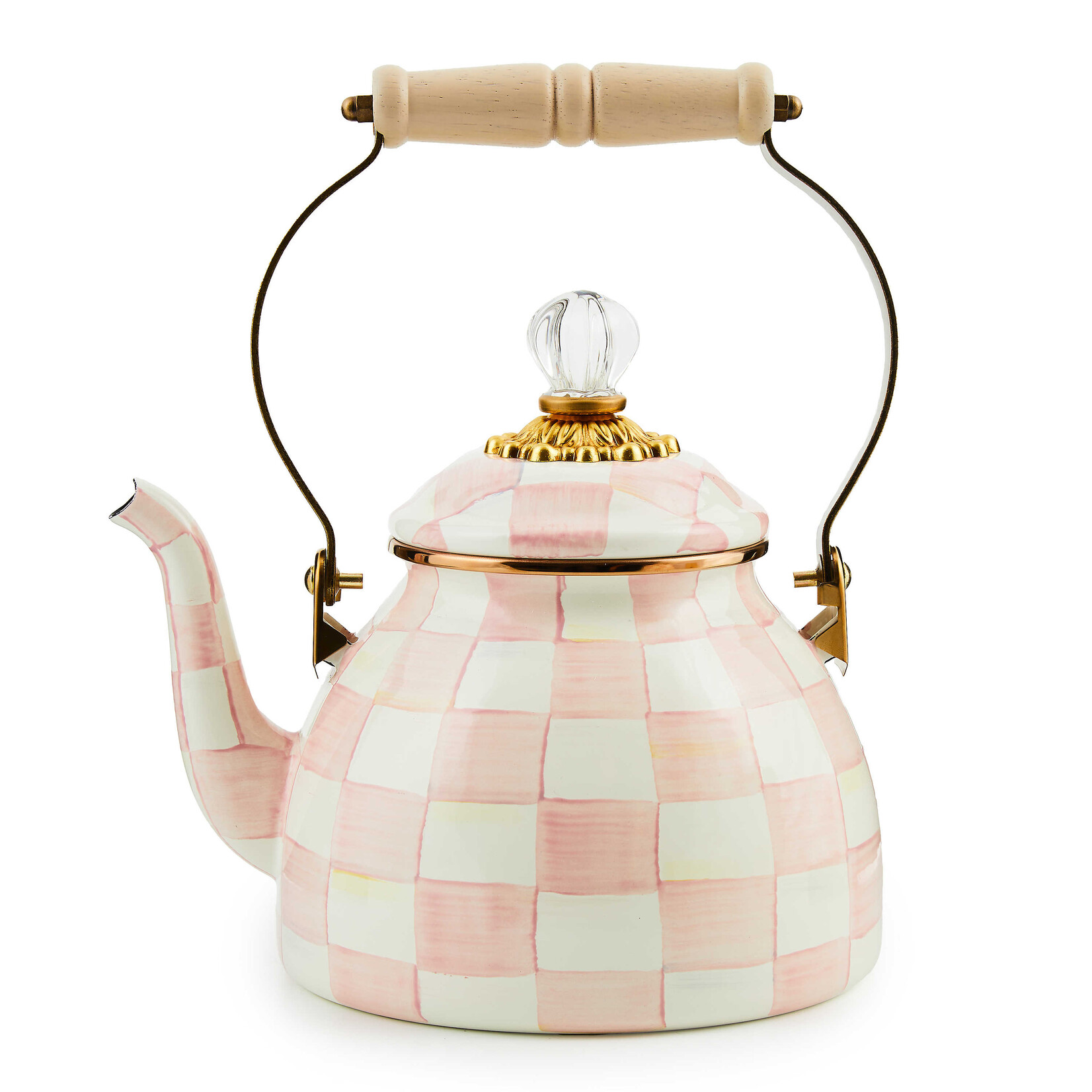 MacKenzie-Childs Rosy Check 2 Quart Tea Kettle