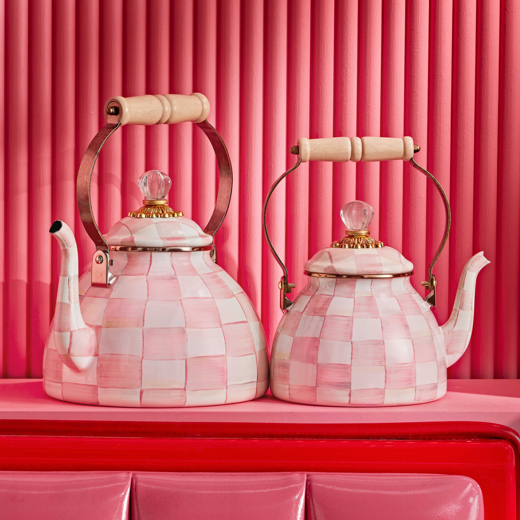 MacKenzie-Childs Rosy Check 2 Quart Tea Kettle