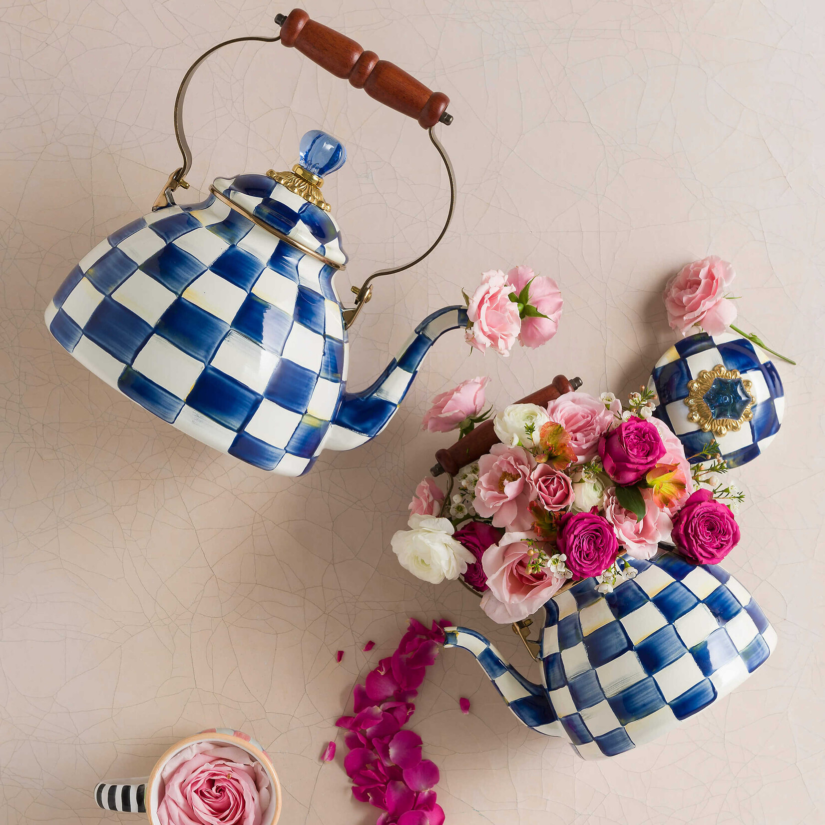 MacKenzie-Childs Royal Check 3 Quart Tea Kettle