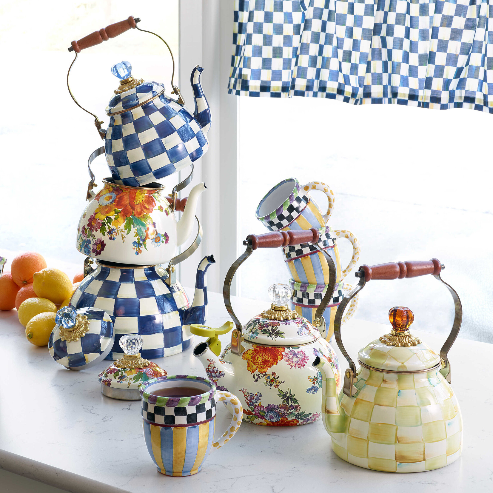 MacKenzie-Childs Royal Check 3 Quart Tea Kettle