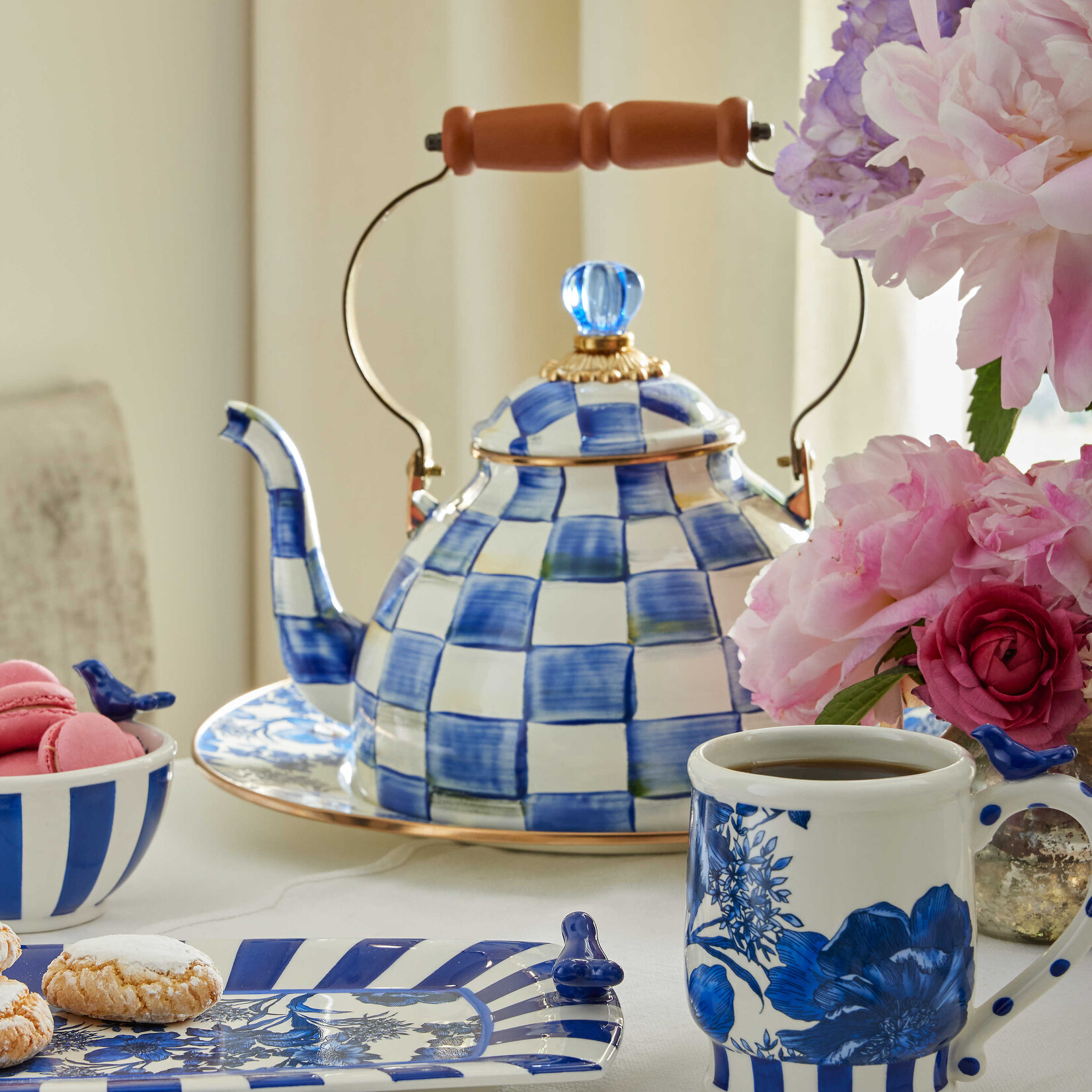 MacKenzie-Childs Royal Check 3 Quart Tea Kettle