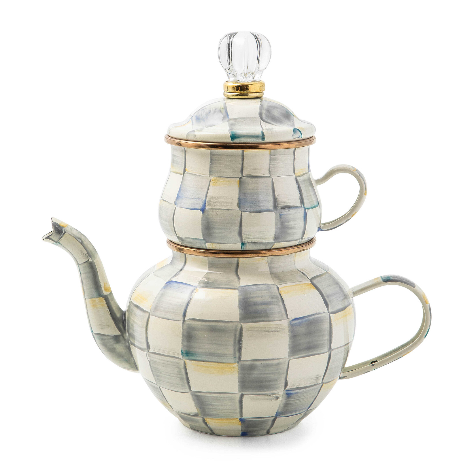 MacKenzie-Childs Sterling Check Enamel High Tea