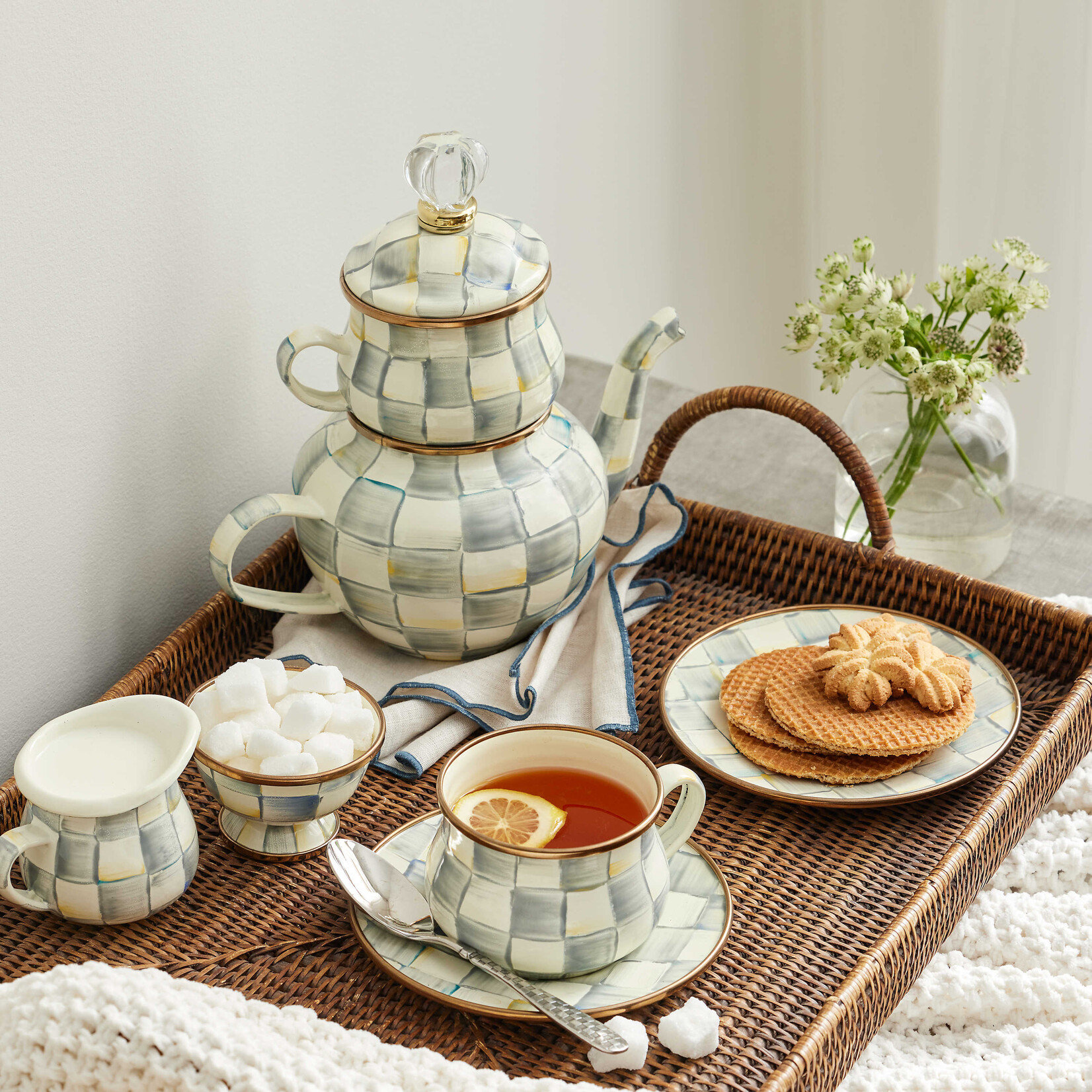 MacKenzie-Childs Sterling Check Enamel High Tea