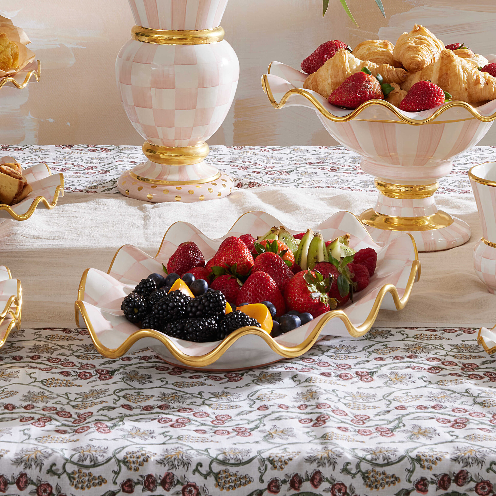 MacKenzie-Childs rosy check ceramic serving platter