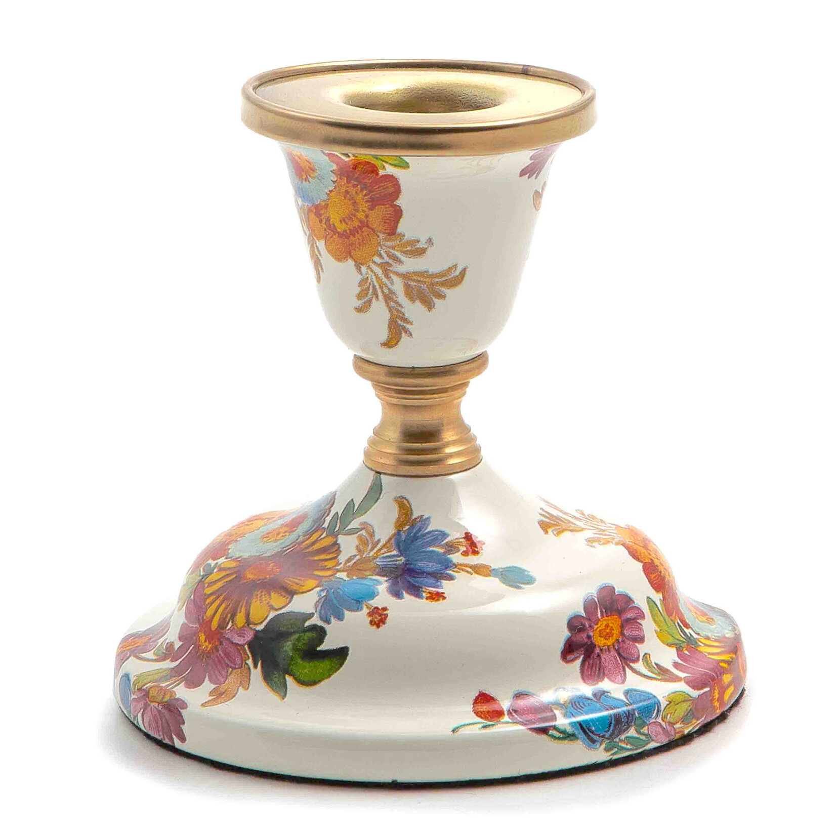 MacKenzie-Childs white flower market short candlestick
