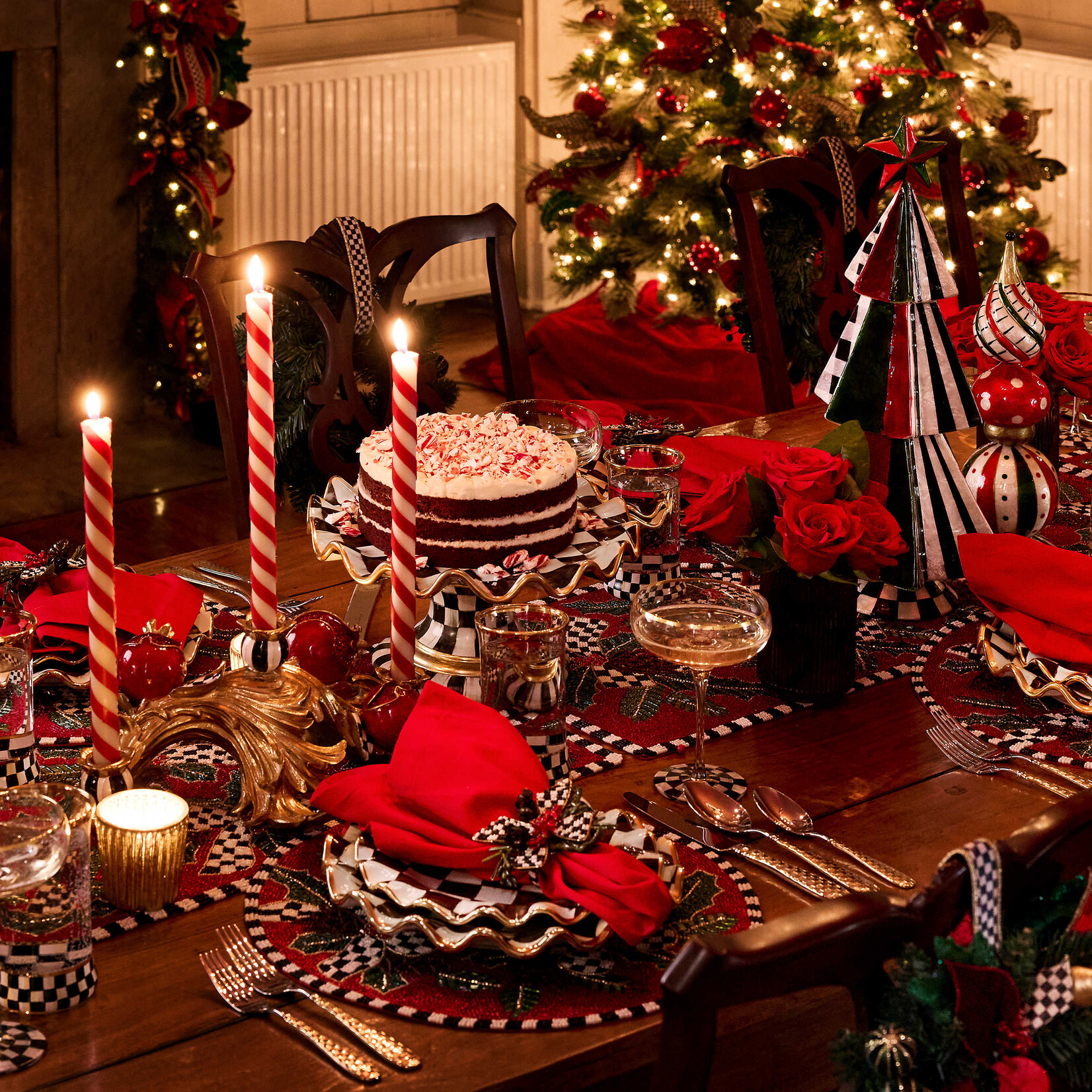 MacKenzie-Childs Candy Cane Dinner Candles, Set of 2