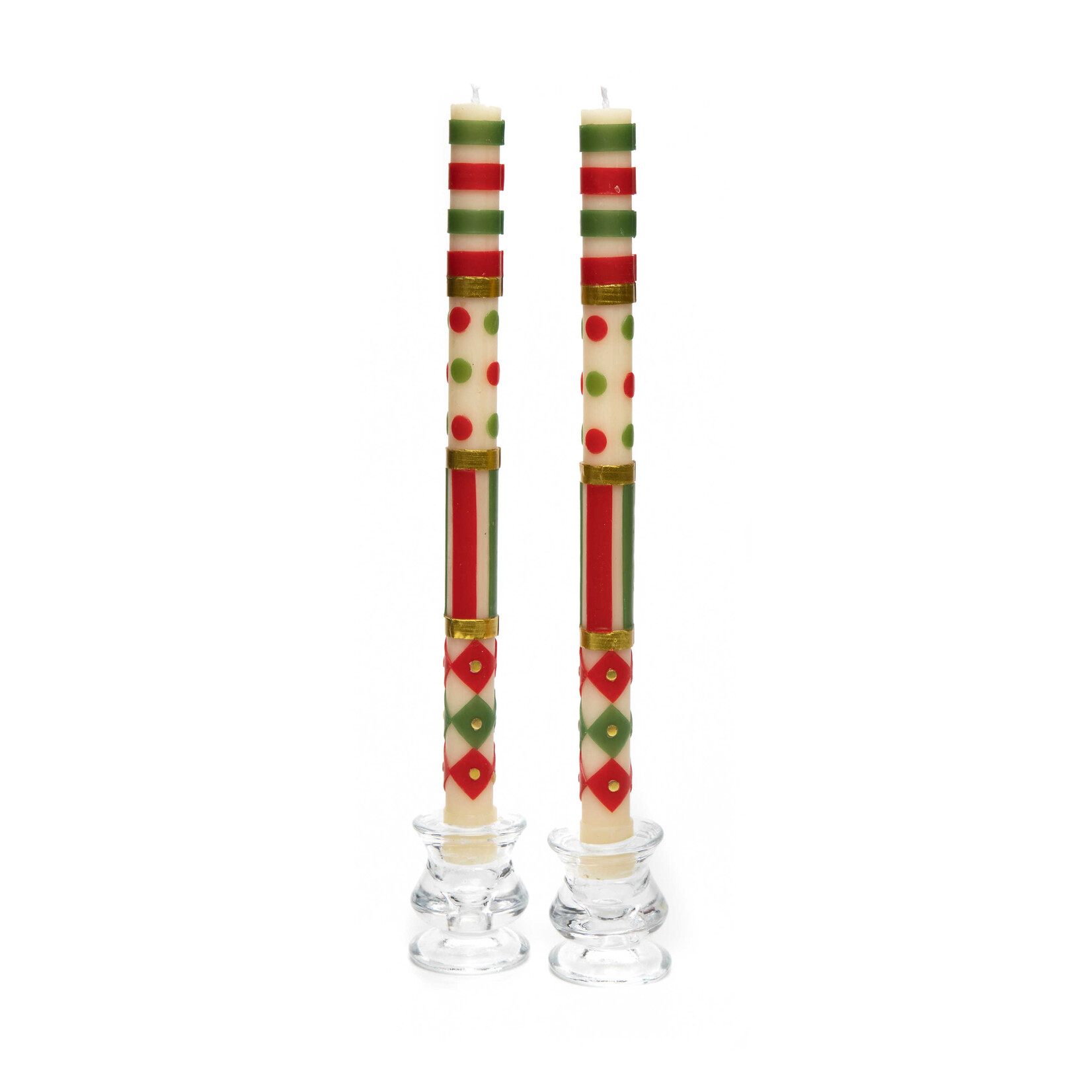 MacKenzie-Childs Jester Dinner Candles - Red, Green, & Gold - Set of 2