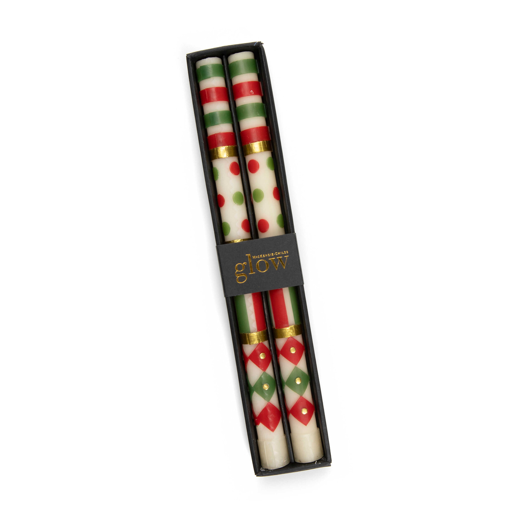 MacKenzie-Childs Jester Dinner Candles - Red, Green, & Gold - Set of 2