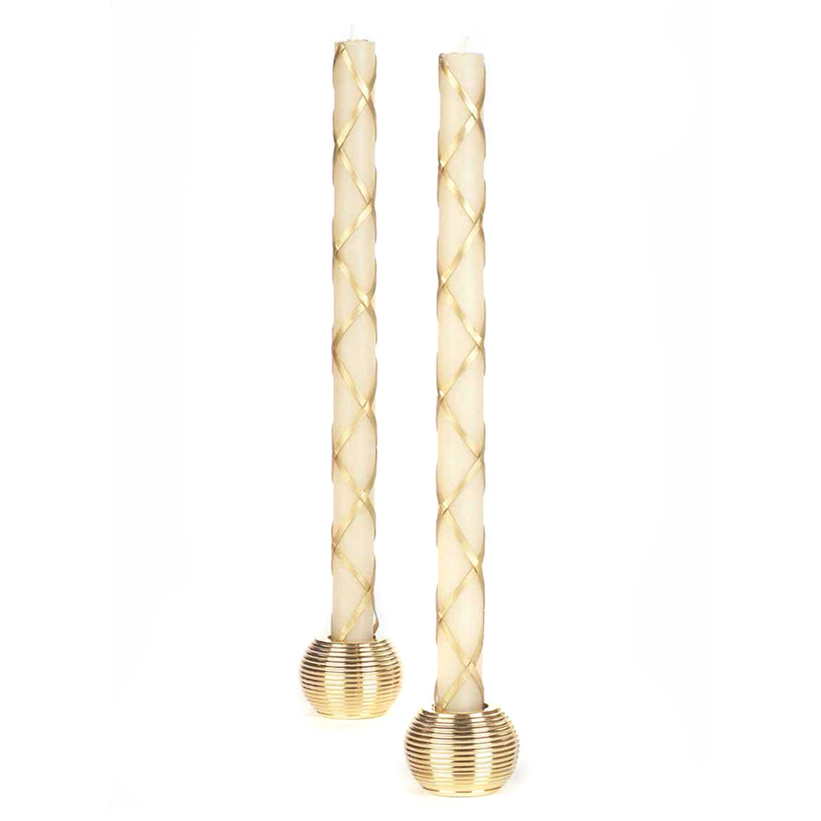 MacKenzie-Childs Fishnet Gold Dinner Candles, Set of 2
