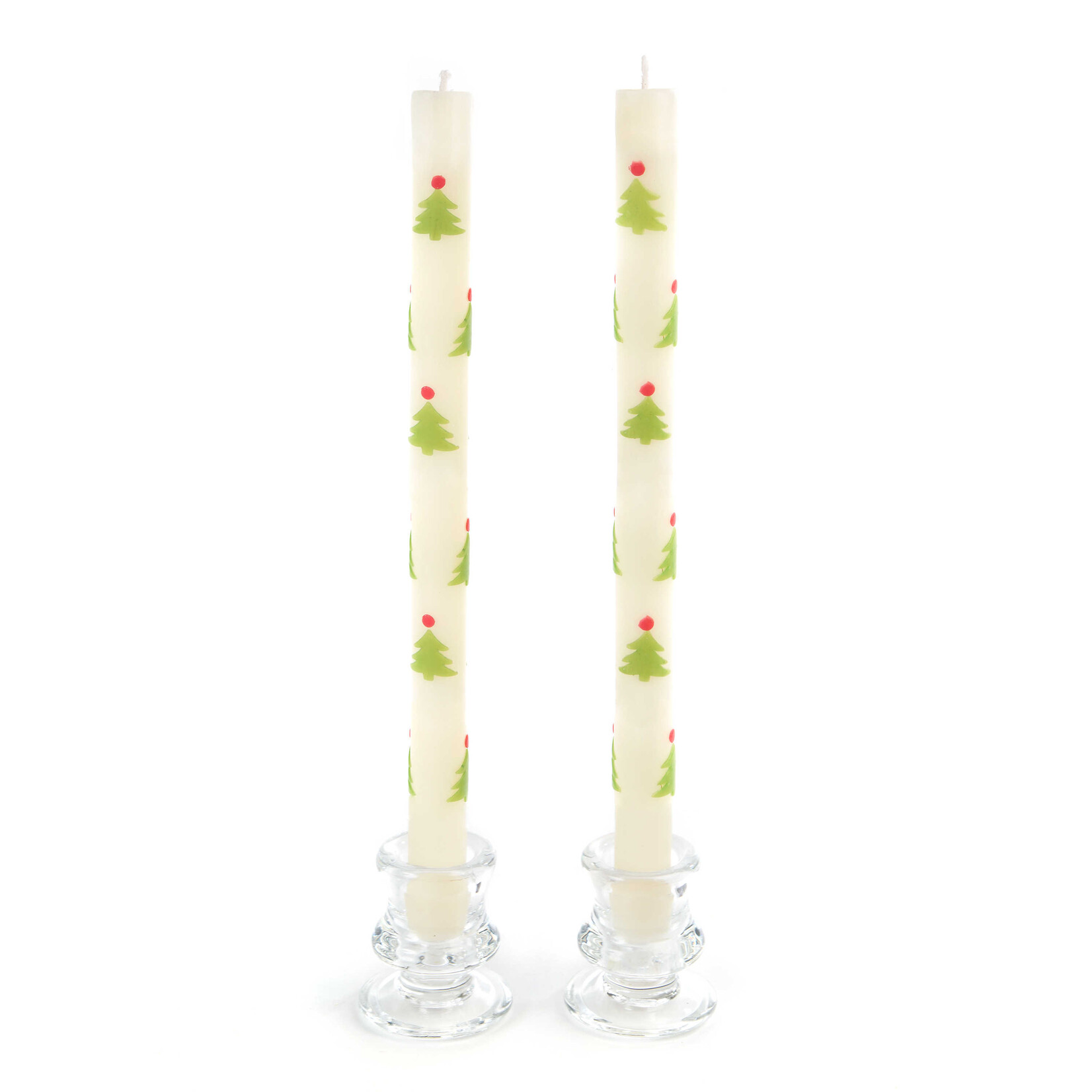 MacKenzie-Childs Christmas Tree Dinner Candles - Red & Green - Set of 2