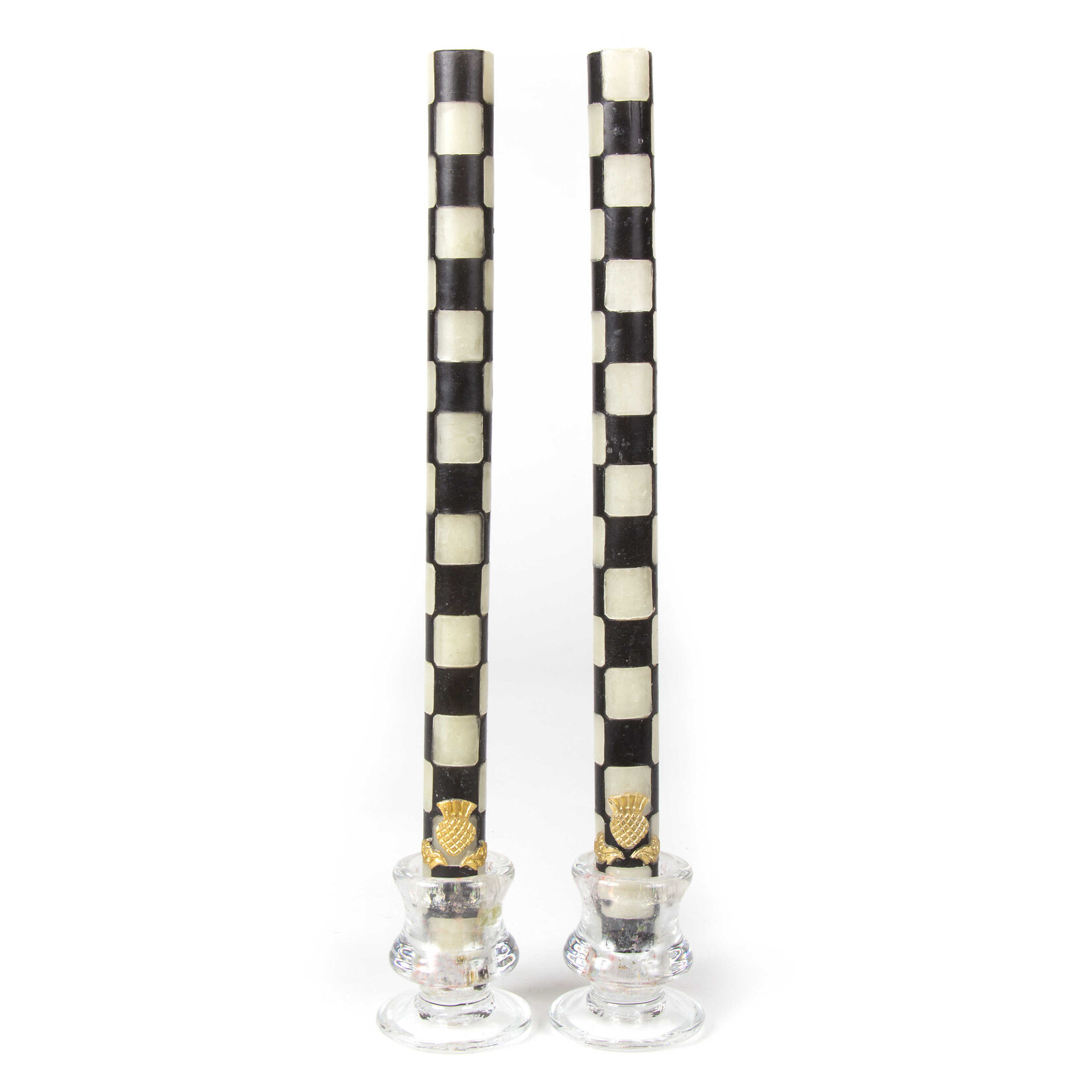 MacKenzie-Childs Check Black & Ivory Dinner Candles, Set of 2