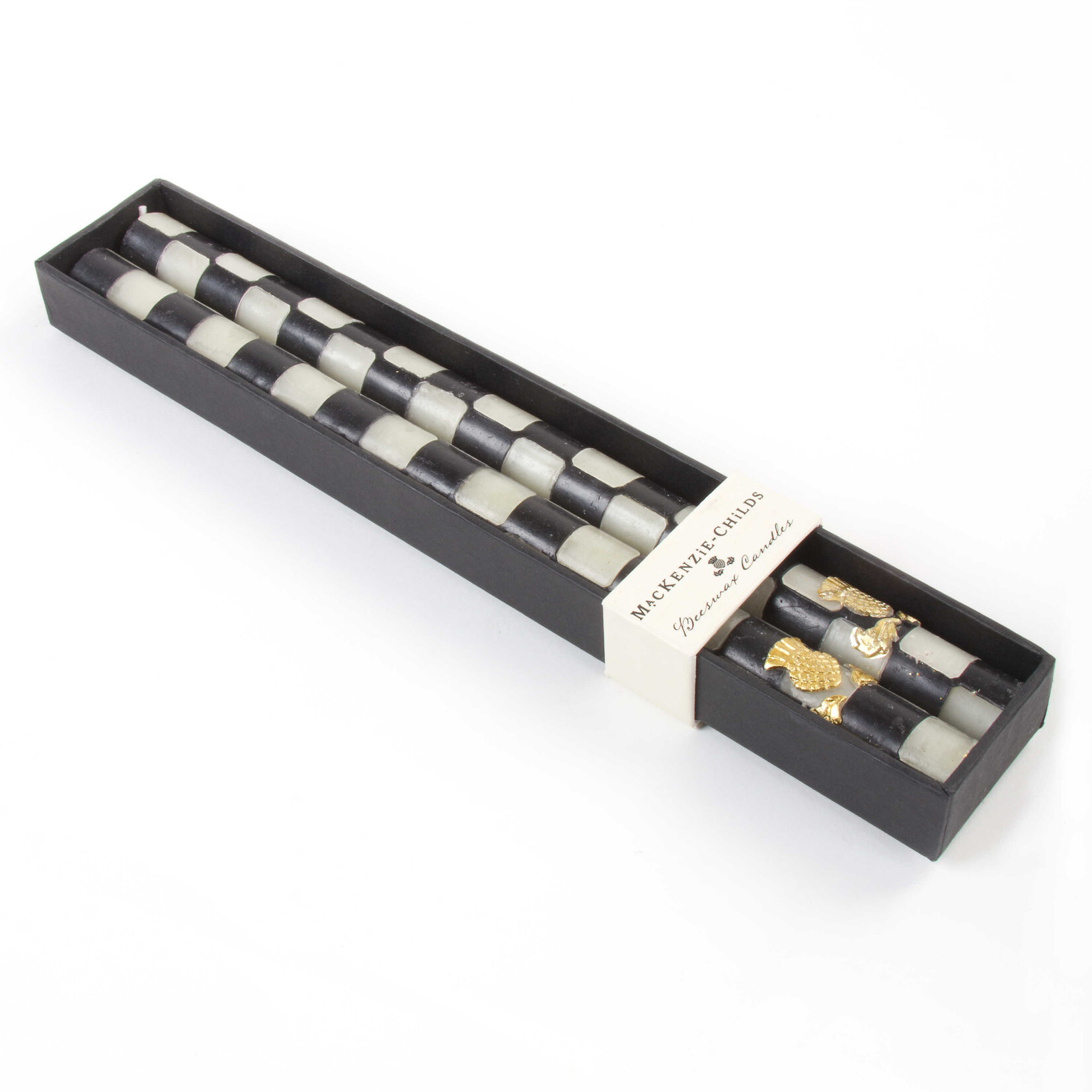MacKenzie-Childs Check Black & Ivory Dinner Candles, Set of 2