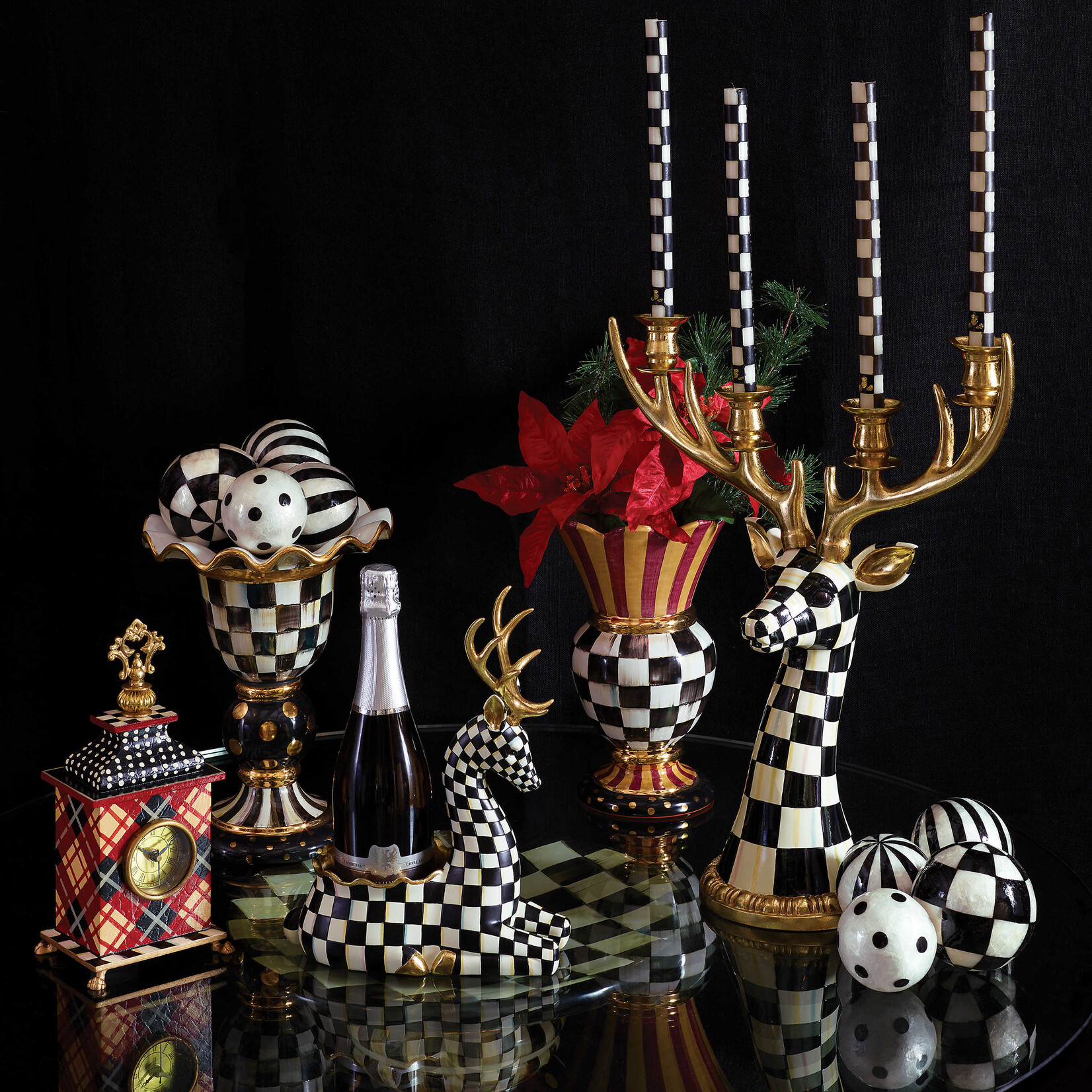 MacKenzie-Childs Check Black & Ivory Dinner Candles, Set of 2