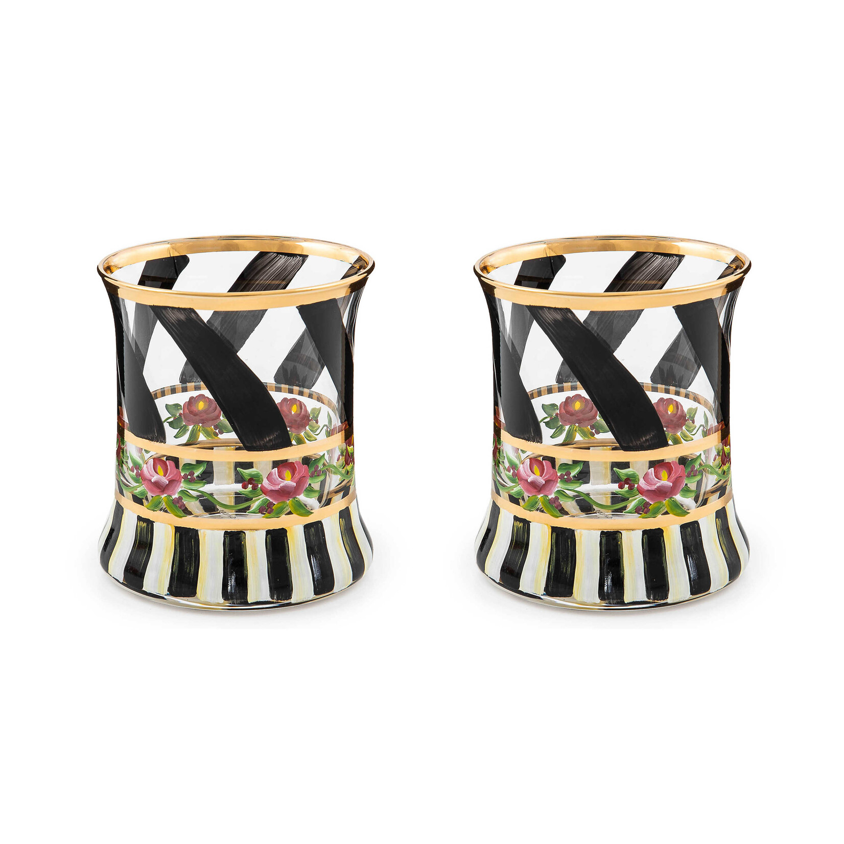 MacKenzie-Childs Maypole Black Tumbler Glass, Set of 2