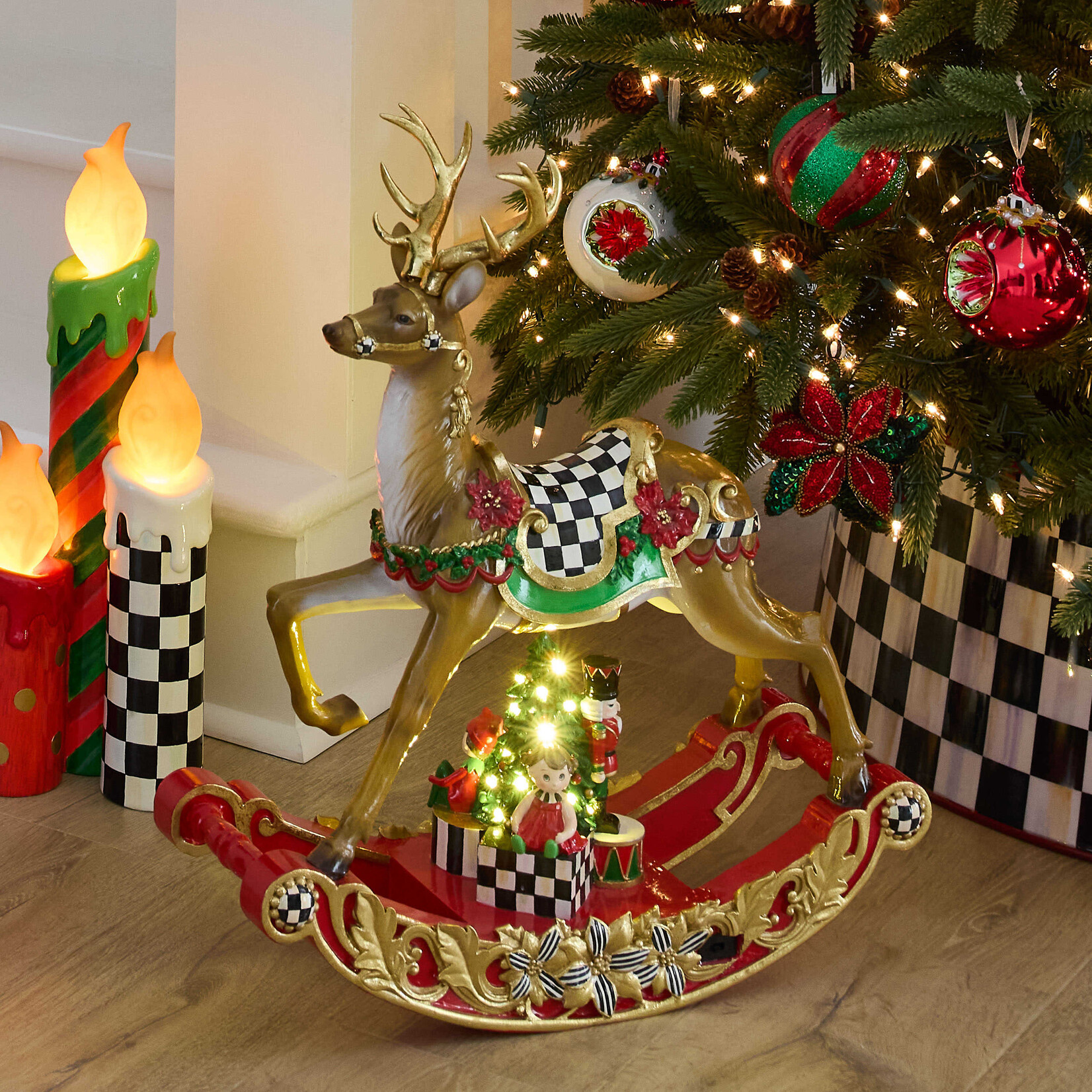 MacKenzie-Childs Traditional Christmas Illuminated Rocking Reindeer