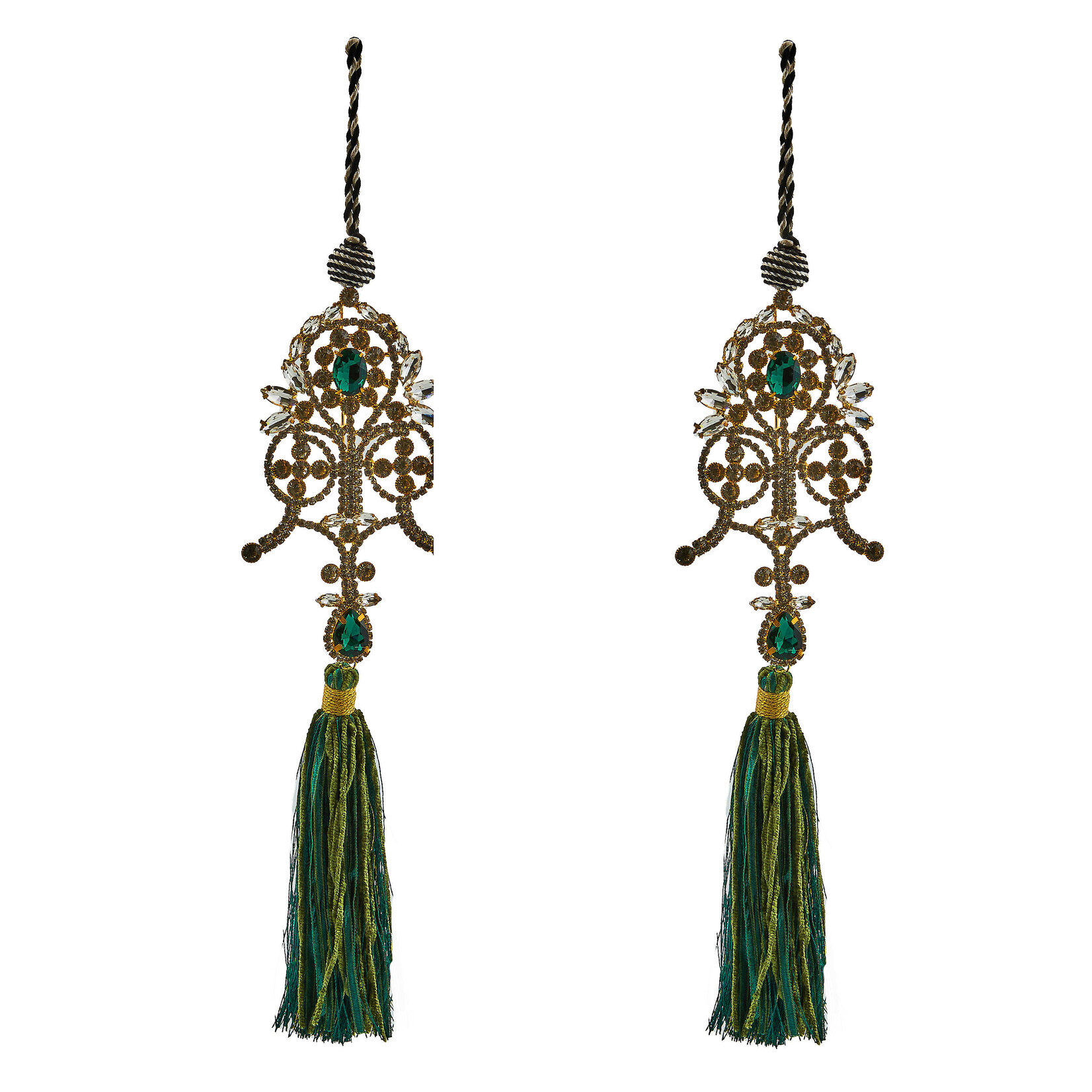 MacKenzie-Childs Emerald Luxe Emblem Tassels, Set of 2