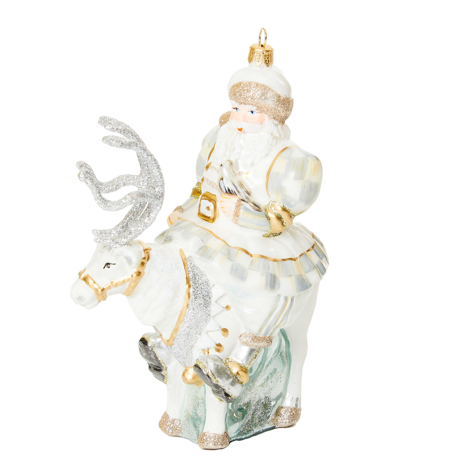 MacKenzie-Childs Crystal Palace Santa on Reindeer Glass Ornament