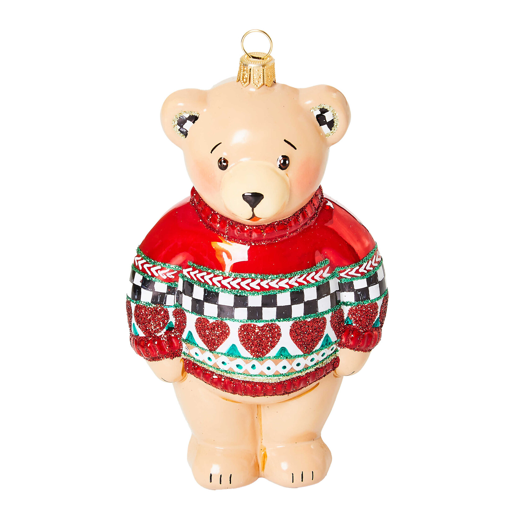 MacKenzie-Childs Cozy Christmas Sweater Bear Glass Ornament