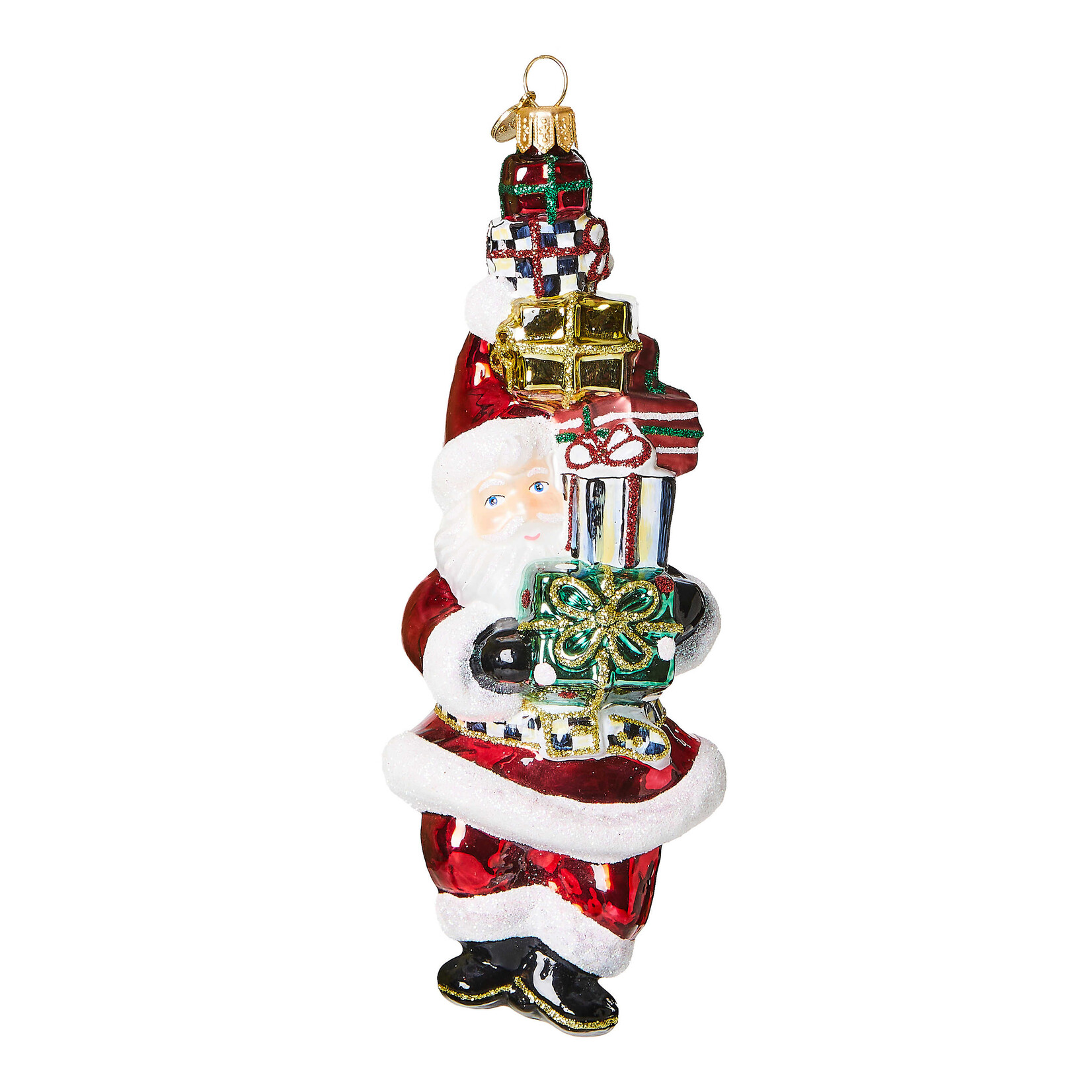 MacKenzie-Childs Cozy Christmas Gifting Santa Glass Ornament
