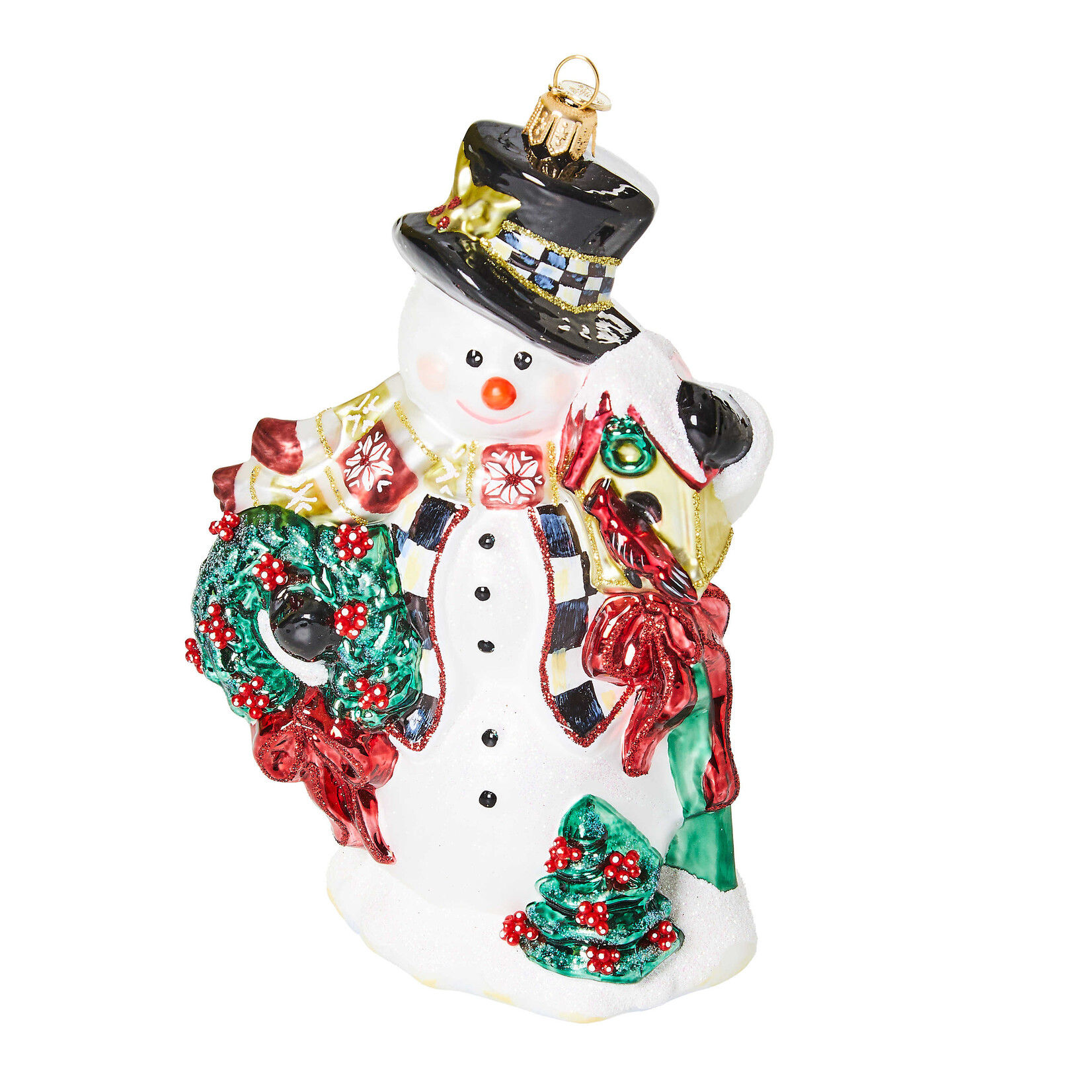MacKenzie-Childs Cozy Christmas Snowman Glass Ornament