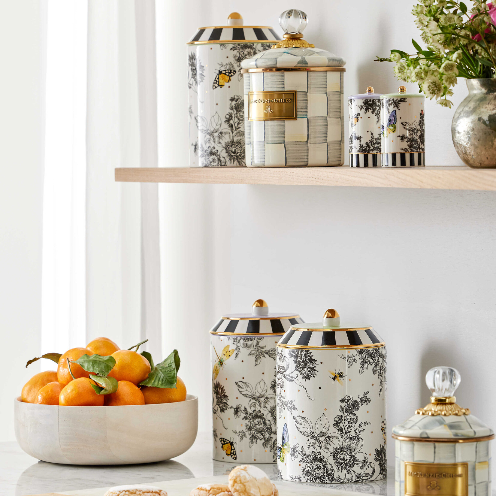 MacKenzie-Childs Butterfly Toile Canisters - Set of 3