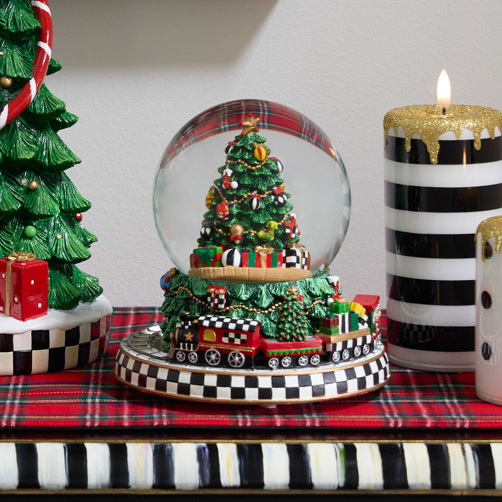 MacKenzie-Childs Cozy Christmas Tree & Train Snow Globe
