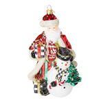 MacKenzie-Childs Cozy Christmas Santa and Snowman Glass Ornament