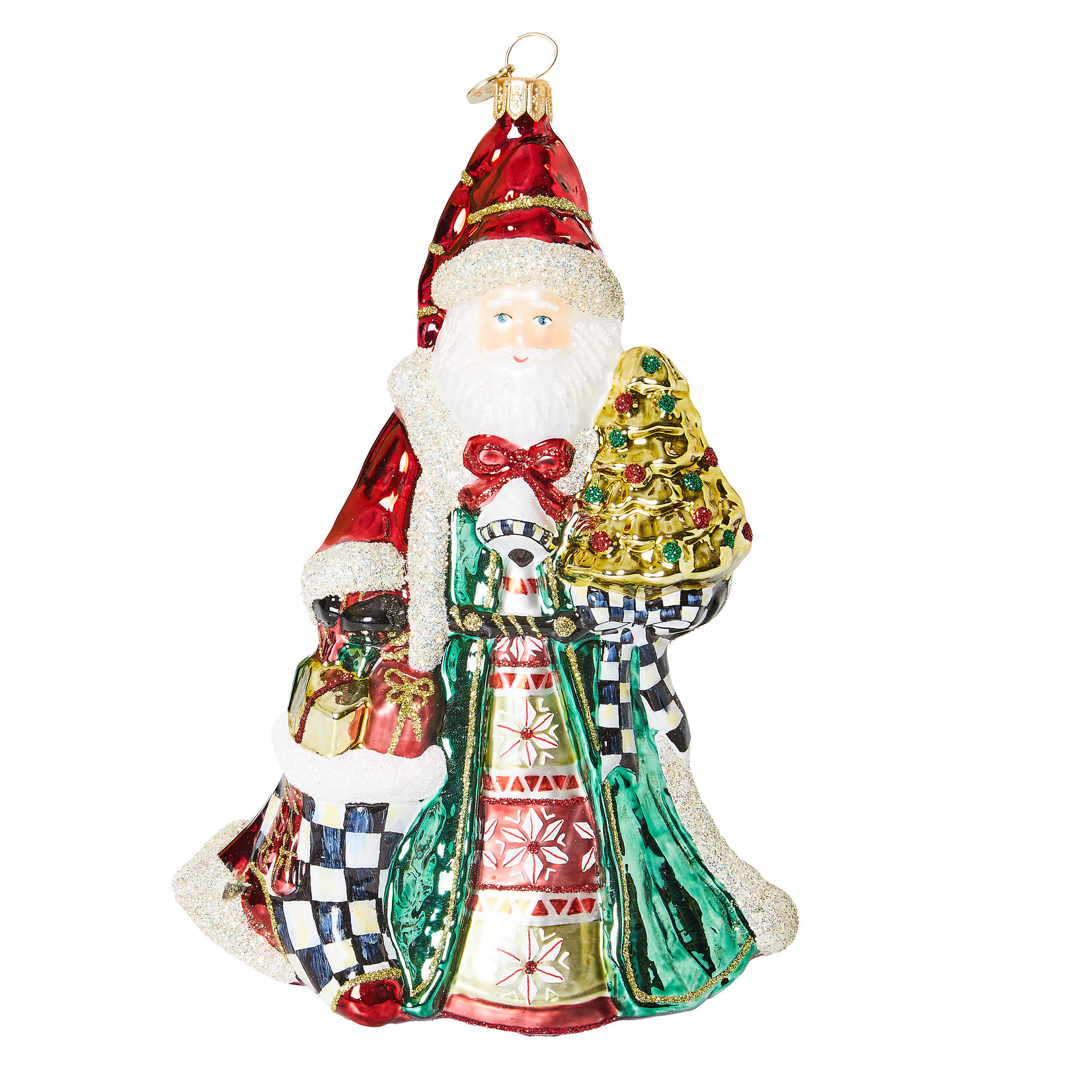 MacKenzie-Childs Cozy Christmas Santa Glass Ornament