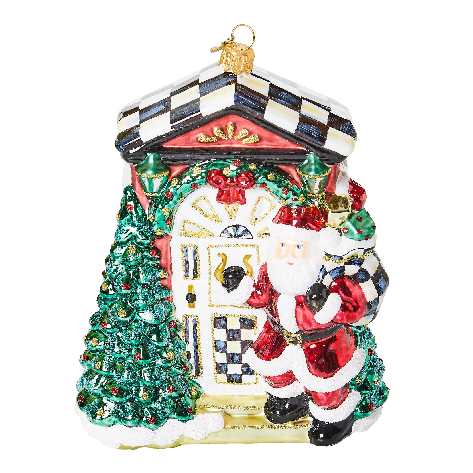 MacKenzie-Childs Front Door Santa Glass Ornament