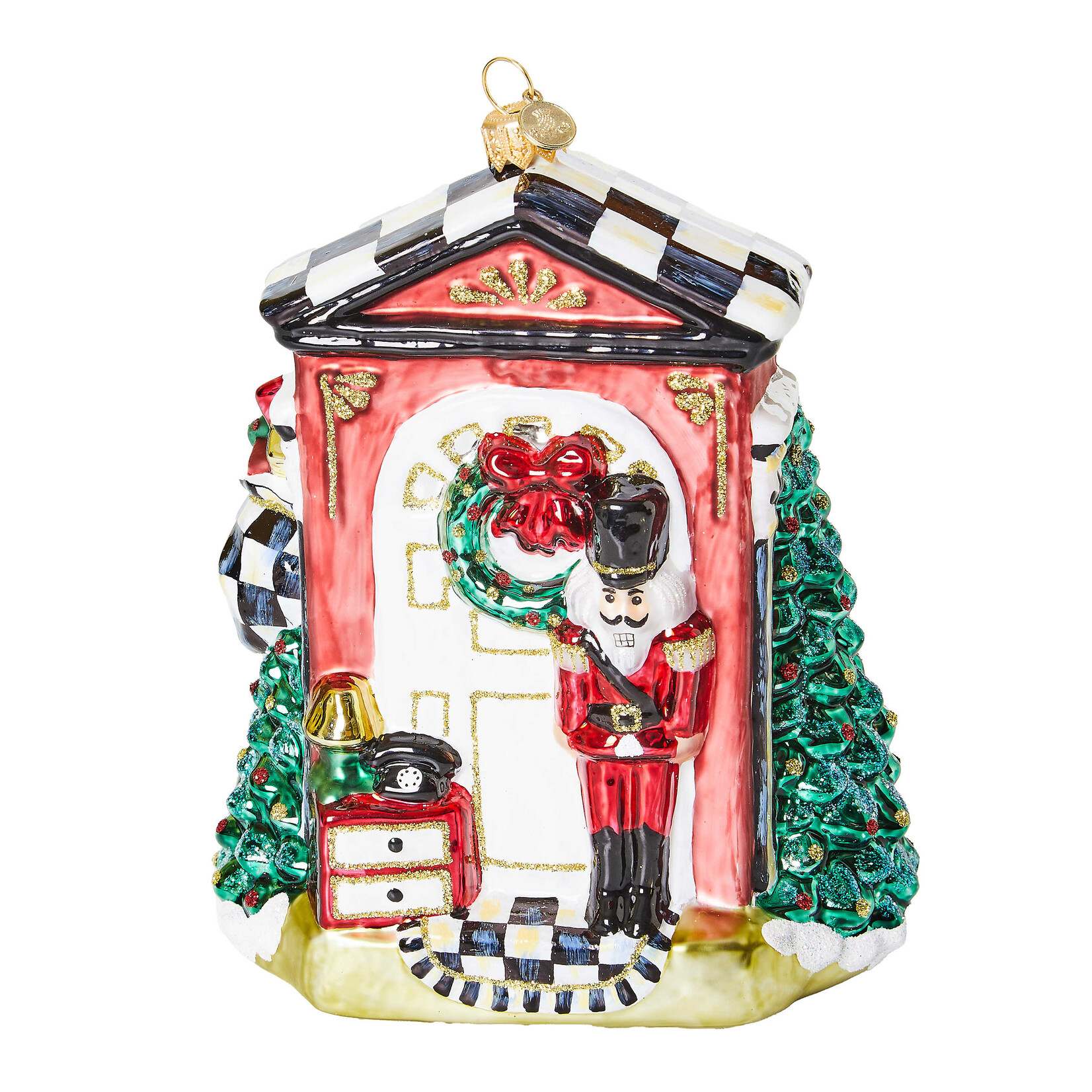 MacKenzie-Childs Front Door Santa Glass Ornament